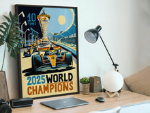 Load image into Gallery viewer, McLaren World Champions 2025 - Lando Norris - Oscar Piastri - Formula 1 Art Print - F1 Fine Art Print
