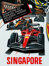 Load image into Gallery viewer, Singapore Grand Prix - Ferrari, Sainz, McLaren, Norris, - Formula 1 Art Print - F1 Fine Art Print
