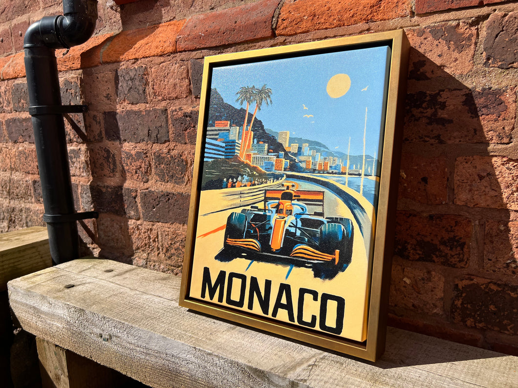 Framed McLaren X Gulf Monaco Livery - Formula 1 Framed Premium Floating Canvas Art Print - F1
